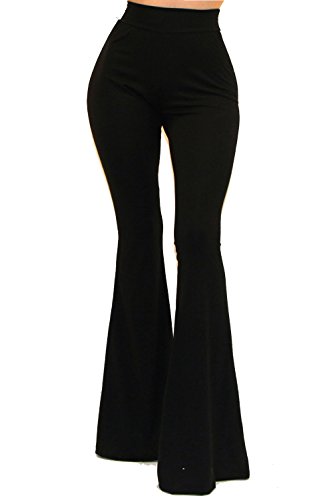 Vivicastle Women's Boho Comfy Stretchy Bell Bottom Flare Pants (Solid Black, Medium)