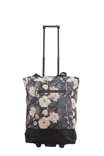 (White Floral) Shopping Tote Bag with Wheels