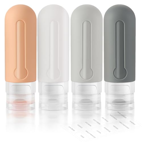 AMMAX Travel Bottles for Toiletries 3 oz with Labels Silicone Leak Proof Travel Size Containers for Shampoo Lotion Refillable Travel Bottles Portable Size as Reusable Travel Accessories for Women