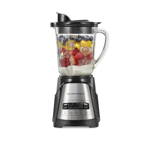 Hamilton Beach Power Elite Wave Action Blender For Shakes and Smoothies, Puree, Crush Ice, 40 Oz Glass Jar, 12 Functions, Stainless Steel Ice Sabre Blades, 700 Watts, Black (58148A)