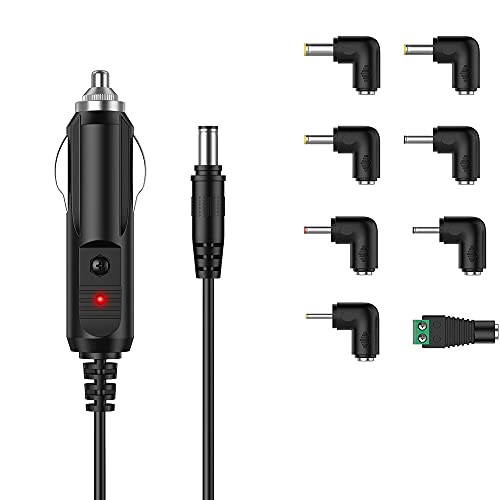LIANSUM DC 12V 2A Car Charger Universal Power Cord 5.5x2.1mm to Cigarette Lighter with 8 Connector for DVD Player, GPS, Bluetooth Speakers, Breast Pump, label maker, Camera, router, CD Player 5FTCable