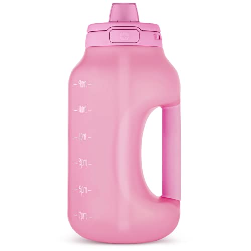 Ello Hydra 64oz Half Gallon Water Jug with Handle and Motivational Time Markers for All Day Hydration, Plastic Reusable Water Bottle with Straw and Locking, Leak Proof Lid, BPA Free, Bubble Gum