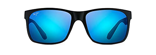 Maui Jim Men's and Women's Red Sands Polarized Rectangular Sunglasses, Matte Black/Blue Hawaii, Large