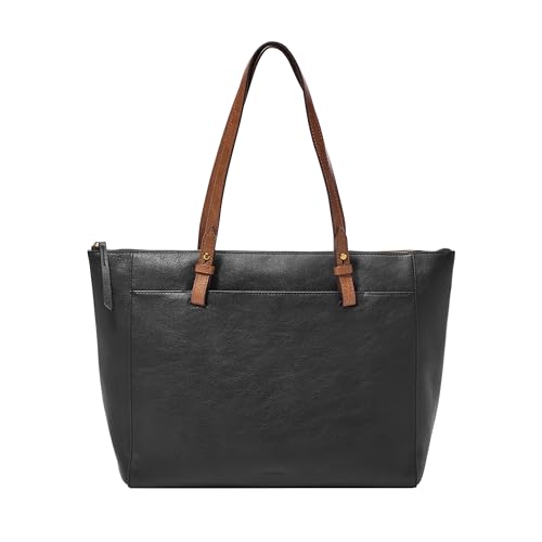 Fossil Women's Rachel Leather Tote Bag Purse Handbag, Black/Brown (Model: ZB7507001)