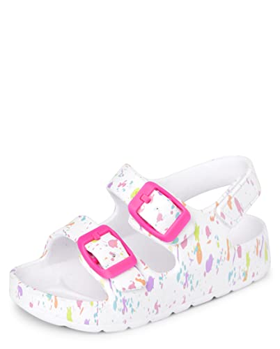 The Children's Place Baby Girls and Toddler Everyday Slide Sandals with Backstrap, White Paint Splatter, 7