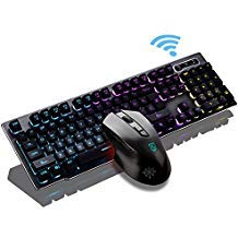 Rechargeable Keyboard and Mouse Wireless Combo,USB Fast-Charging 104 Keys Full-Size PC Laptop Mechanical Feel Backlit Gaming Keyboard Support Adjustable Breathing Lamp &Glowing Mouse with Smart Switch