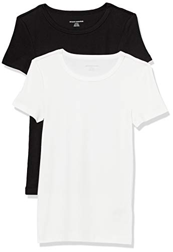 Amazon Essentials Women's Slim-Fit Short-Sleeve Crewneck T-Shirt, Pack of 2, Black/White, Large