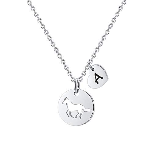 MONOOC Horse Gifts for Girls, A Necklace for Kids Stainless Steel Horse Jewelry for Girls Horse Necklace Horse Gifts for Girls Circle Hollow Horse Pendant Necklace