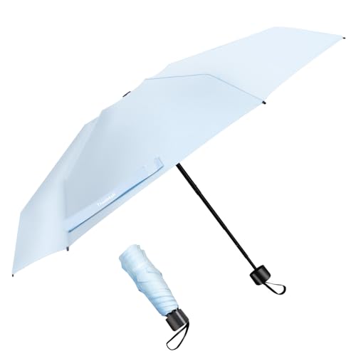 TradMall Mini Travel Umbrella, Portable Lightweight Compact Parasol with 95% UV Protection for Sun & Rain, Sky Blue