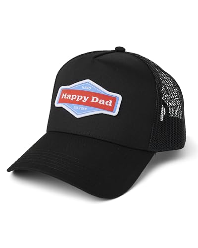 Happy Dad Trucker Hat, Black, Trendy Mens Hats with Breathable Mesh Back, Adjustable Snap Closure, Birthday Gifts for Men and Women, Snapback Cap
