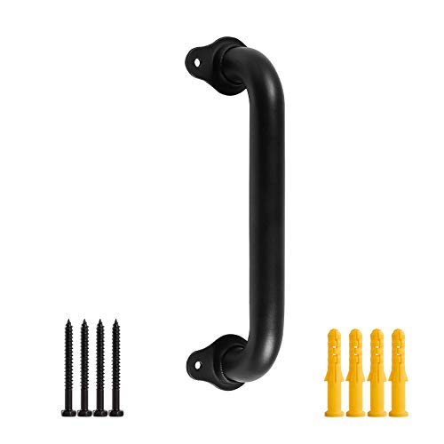 Purife 12 Inch Metal Industrial Pipe Wall Handrail - Pipe Barn Door Pull Handle, Staircase Steps Handrail, Indoor & Outdoor Deck Hand Rail, Safety Grab Bar (Matte Black)