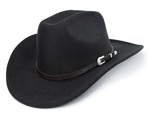 Western Cowboy Hat for Men Women Classic Roll Up Fedora Hat with Buckle Belt(Size:Medium)