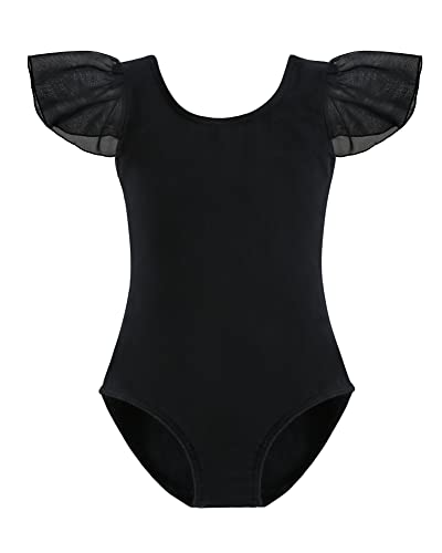 Stelle Girls Toddler Leotard for Ballet Dance Leotards Gymnastics Ruffle Short Sleeve Outfits(Black,2-3T)