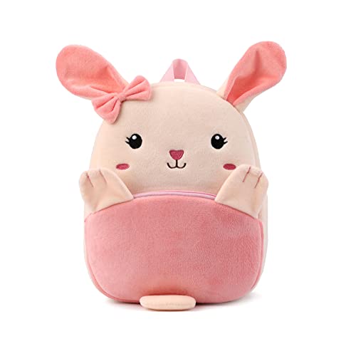 BEFUNIRISE Toddler Backpack for Boys and Girls, Cute Soft Plush Animal Cartoon Mini Backpack Little For Kids 1-6 Years (Pink Bunny-H)