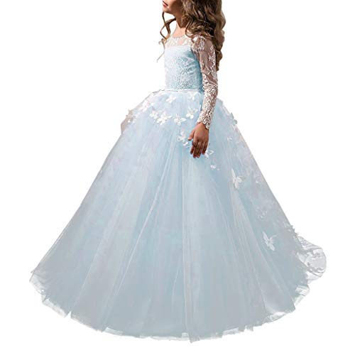 Abaowedding Lovely Flower Girl Dress Lace Long Sleeves Prom Gown (Light Blue, 4)