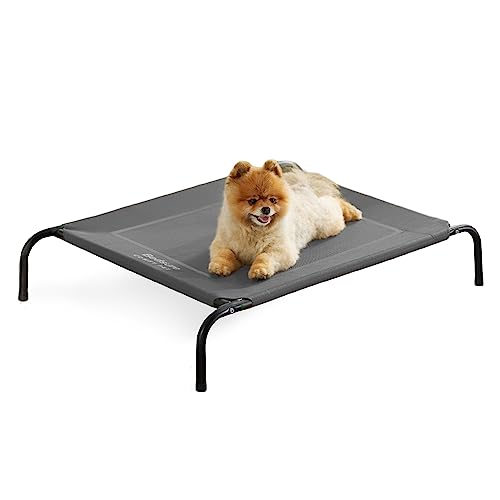 Bedsure Small Elevated Cooling Outdoor Dog Bed - Raised Dog Cots Beds for Small Dogs, Portable Indoor & Outdoor Pet Hammock Bed with Skid-Resistant Feet, Frame with Breathable Mesh, Grey, 35 inches