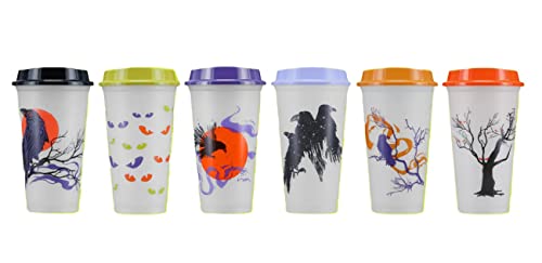 Starbucks Fall 2022 Reusable Plastic Hot Cups with Lids Glow in the Dark Halloween 6 cups 16 oz each