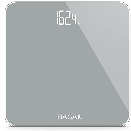 BAGAIL Bathroom Scale, Digital Weighing Scale with High Precision Sensors and Tempered Glass, Ultra Slim, Step-on Technology, Shine-Through Display - 15Yr Guarantee Grey