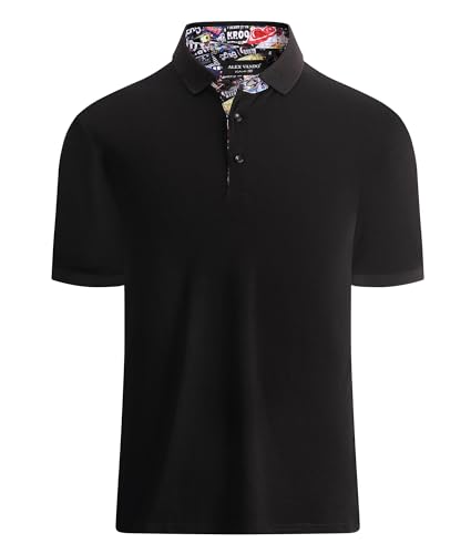 Alex Vando Mens Polo Shirts Short Sleeve Regular Fit Fashion Designed Shirt,Black,XLarge