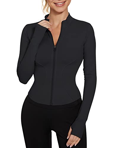LUYAA Zip Up Workout Jackets for Women Athletic Long Sleeve Running Jackets Black XS