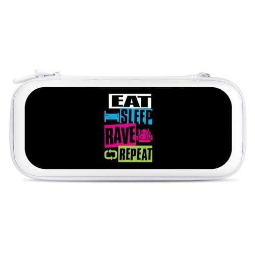 Eat Sleep Rave Repeat Compatible with Switch Case with Wristlet Travel Carrying Bag Holds 15 Game Cartridges White-style-18