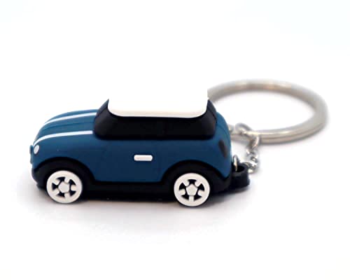 Keychain with MINI Cooper(Silicone Model), 3D OM, Stylish Cute Adorable, Silver Chain (Blue),KM1-B1