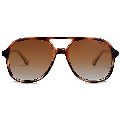 SOJOS Retro Polarized Aviator Sunglasses for Women Men Classic 70s Vintage Trendy Square Aviators SJ2174, Brown Tortoise/Brown