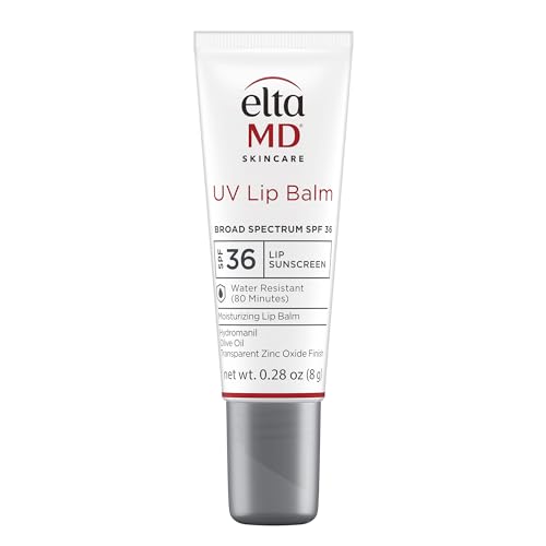 EltaMD UV Lip Balm Sunscreen, SPF 36 Sunscreen Lip Balm with SPF, Moisturizes and Protects Dry Cracked Lips, Water Resistant up to 80 Minutes, Transparent Zinc Oxide Lip Sunscreen, 0.28 Tube