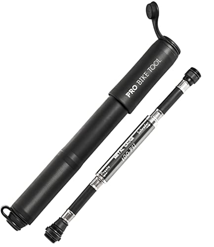 Pro-Bike Tool Mini Bike Pump with Gauge - Fits Presta & Schrader - Accurate Inflation - Mount Kit incl. - 100 PSI