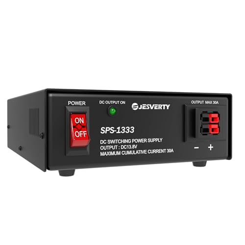 Universal Compact Bench Power Supply- 30 Amp Regulated Home Lab Benchtop AC-to-DC Converter 13.8 Volt, Cooling Fan, Anderson Connectors - Jesverty SPS-1333