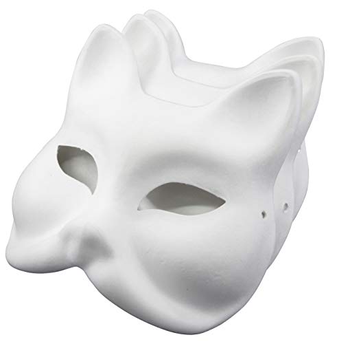 AZSMFS White Fox Masks made of Paper to Painting with Elastic Cord for Cosplay Costume Masks (3 pieces)