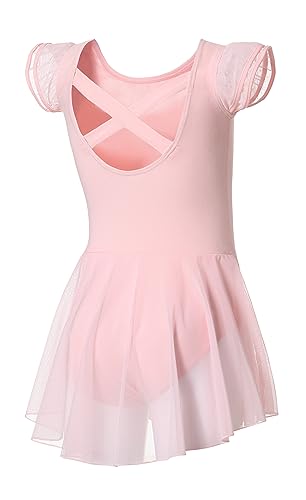 DIPUG Ballet Leotards for Girls Toddler Dance Leotard Flutter Sleeve and Criss-Cross Back Pink Size 4-6