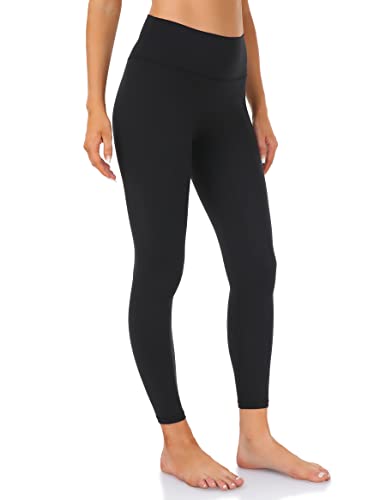 YUNOGA Women's High Waist Workout Leggings No Front Seam Tummy Control Yoga Pants (S, Black)
