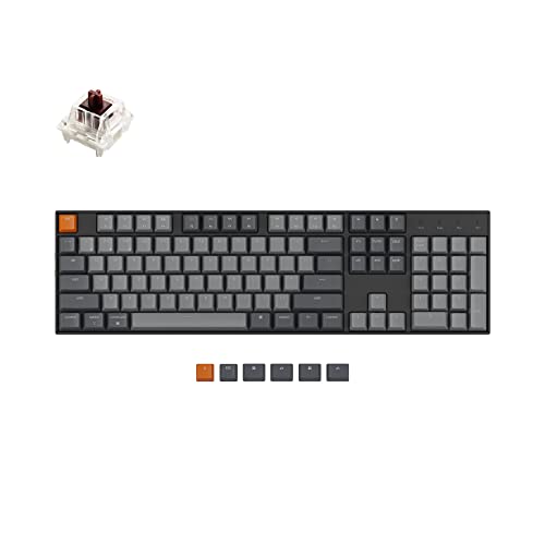 Keychron K10 Full Size 104 Keys Bluetooth Wireless Mechanical Gaming Keyboard for Mac Windows with Gateron G Pro Brown Switch, Multitasking/White LED Backlight/USB C Wired Computer Keyboard