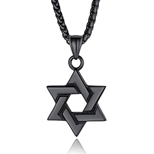 Black Jewish Necklace Stainless Steel Chain Star of David Pendant