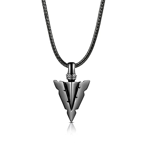 Sterling Silver Urn Necklace for Men: Arrowhead Memorial Pendant Cremation Ash Jewelry Bereavement Keepsakes Gift for Loss of a Loved One (black)