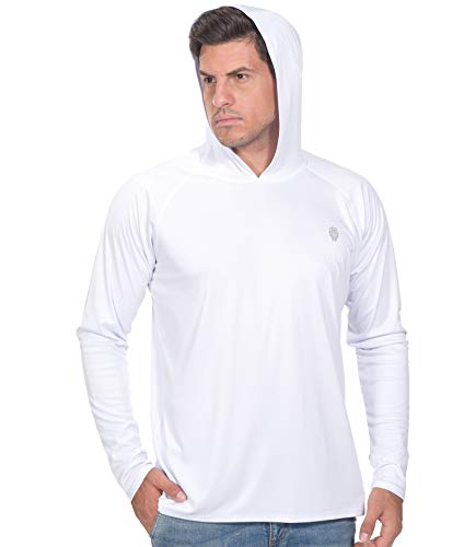 Shirts for Men Hoodies Sun Protection - Long Sleeve Rash Guard Fishing tshirt White