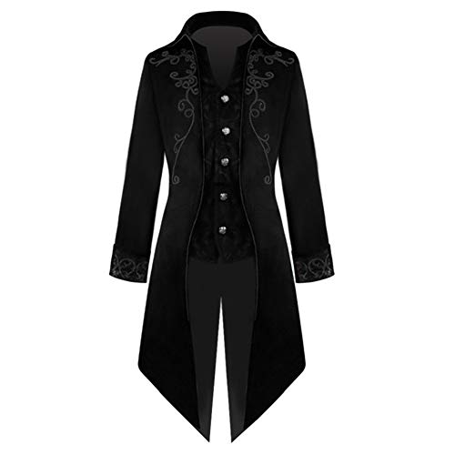 Crubelon Men's Steampunk Vintage Tailcoat Jacket Gothic Victorian Frock Coat Uniform Halloween Costume (S, BLACK)