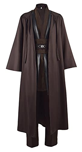 Adult Tunic Costume Men's Brown Hooded Robe Tunic Uniform Full Set Halloween Cosplay Costume (Large, Brown)