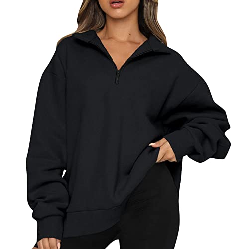 Dreamlascar Womens Oversized Half Zip Pullover Long Sleeve Sweatshirt Quarter Hoodie Sweater Teen Girls Fall Y2K Clothes Black 3X-Large