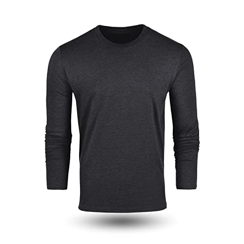 Fresh Clean Threads Mens Charcoal Grey Long Sleeve T-Shirt - Pre Shrunk Soft Fitted Premium Classic Tee - Men's T Shirts Cotton Poly - Large