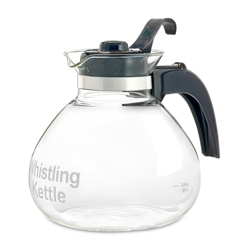 Borosilicate Glass Stove Top Whistling Tea Kettle - 12 Cup/48oz Capacity - BPA-Free - German Made Glass Kettle for Gas, Electric, and Glass Ranges