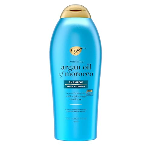 OGX Renewing + Argan Oil of Morocco Shampoo, Damage Repair Shampoo & Argan Oil to Help Strengthen & Repair Dry, Damaged Hair, Paraben-Free, Sulfate-Free Surfactants, 25.4 fl. oz