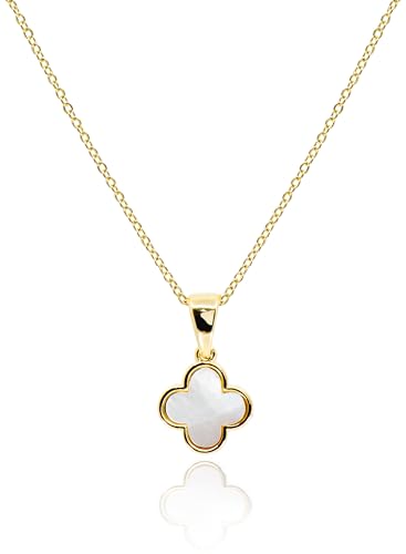 MUSEQVE Four Leaf Clover Necklace for Women • Dainty Mother of Pearl White Lucky Clover Pendant Charm • 18K Gold Plated Jewelry Mothers Day Gifts [CVRN-WH-G]