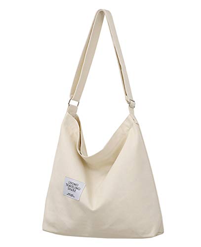 Covelin Women's Retro Large Size Canvas Shoulder Bag Hobo Crossbody Handbag Casual Tote Beige