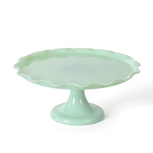 Martha Stewart Highbrook 11' Handmade Jadeite Glass Cake Stand - Ruffle Trim