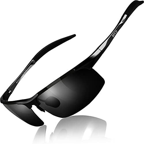 DUCO Mens Sports Polarized Sunglasses UV Protection Sunglasses for Men 8177s(Black Frame Gray Lens)
