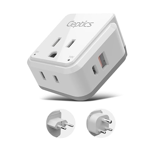 Ceptics India, Maldives Power Plug Adapter Travel Set, 20W PD & QC, Safe Dual USB & USB-C 3.1A - 2 USA Outlet - Compact - Use In Pakistan, Nepal, Bangladesh Includes Type D, Type C SWadAPt Attachments