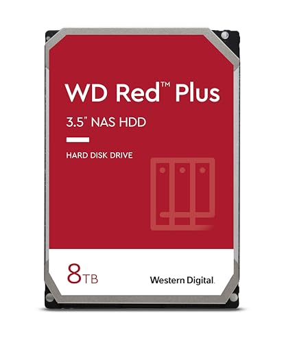 Western Digital 8TB WD Red Plus NAS Internal Hard Drive HDD - 5640 RPM, SATA 6 Gb/s, CMR, 256 MB Cache, 3.5' - WD80EFPX
