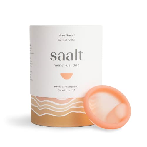 Saalt Menstrual Disc - Soft, Flexible, Reusable Medical-Grade Silicone - Wear 12 Hours - Removal Notch - Two Sizes - Menstrual Cup or Tampon Alternative - Made in USA - Lasts 10 Years (Coral, Small)